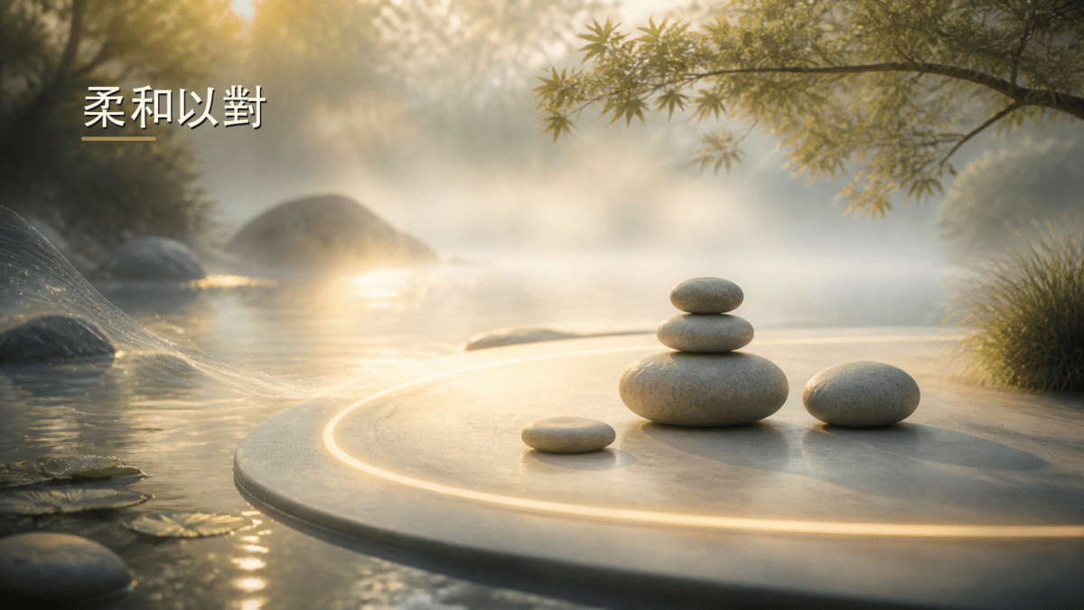 太極練習柔和以對與安全界線的意象圖